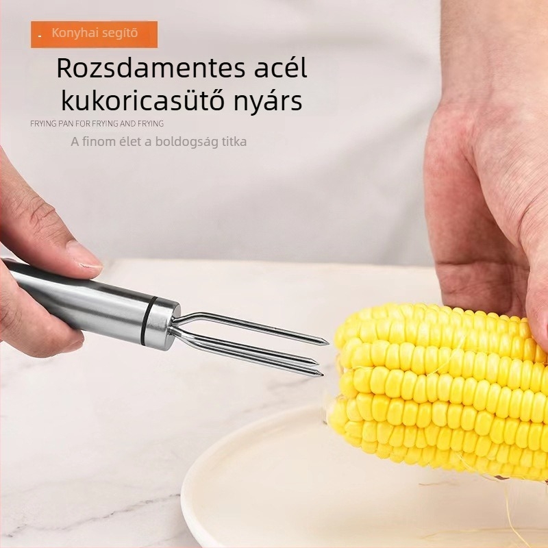 Rozsdamentes acél kukoricavilla kültéri grillhez — hordozható konyhai eszköz kukoricához, hús és gyümölcsök elkészítéséhez