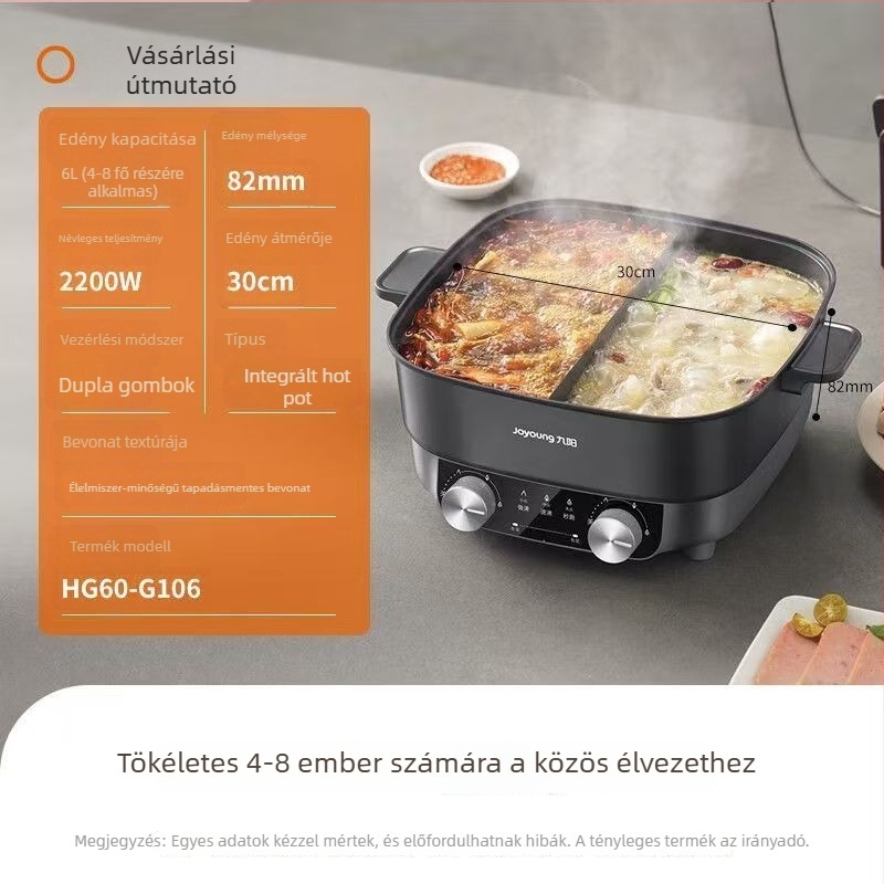 Joyoung-kompatibilis elektromos hot pot HG60-G106, nagy teljesítmény, 6L kapacitás, többfunkciós yin-yang edény