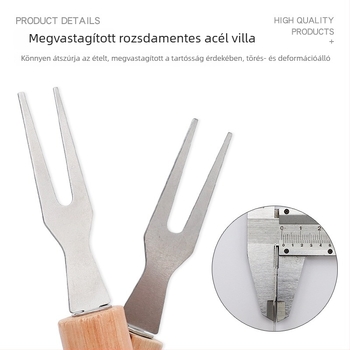 Fa nyeletű rozsdamentes acél grillsütővilla – nyársakhoz, kukoricához, csirkecombhoz és csirkeszárnyhoz; sajt fondü villa