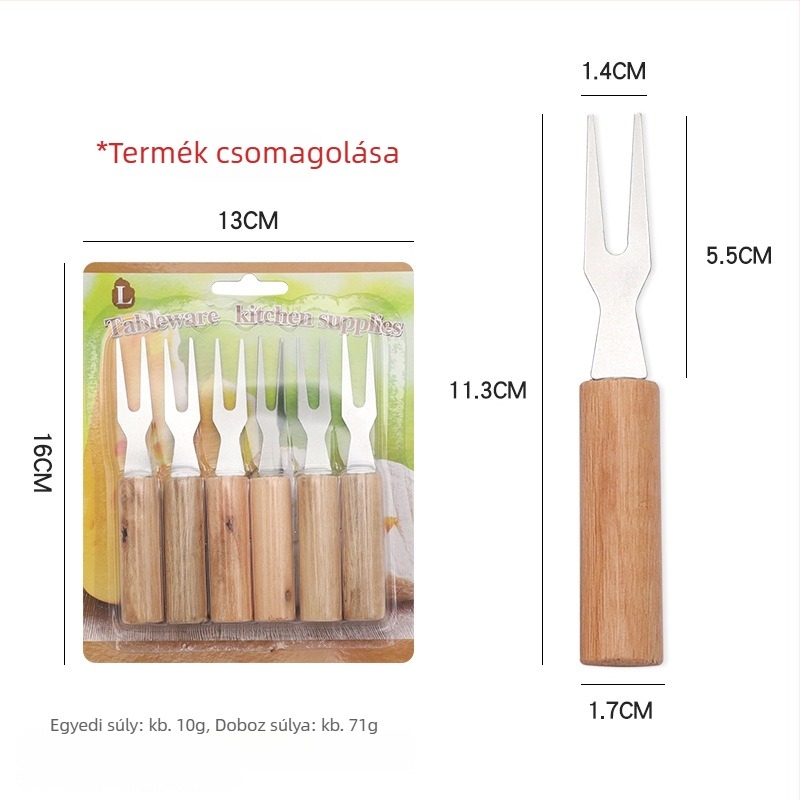Fa nyeletű rozsdamentes acél grillsütővilla – nyársakhoz, kukoricához, csirkecombhoz és csirkeszárnyhoz; sajt fondü villa