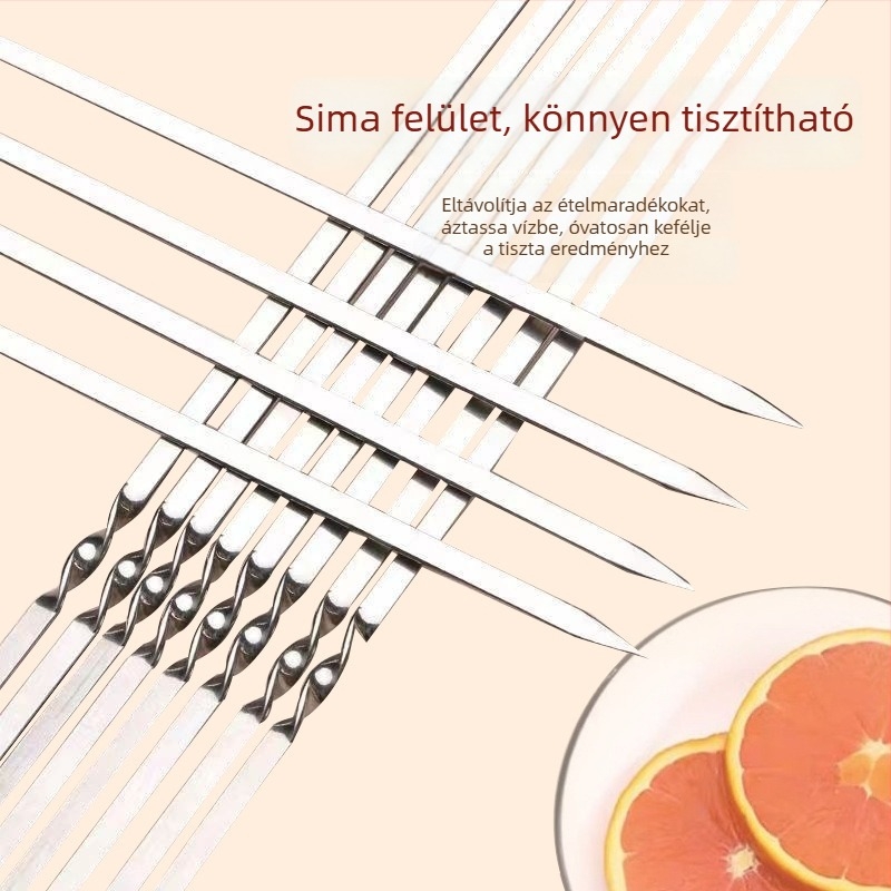 Rozsdamentes acél lapos nyársak bárány kebabhoz, kültéri grillhez, újrafelhasználható