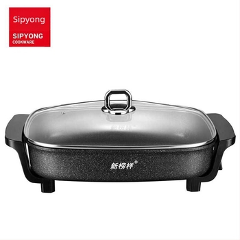 X0400 Multifunkcionális elektromos edény koreai stílusú barbecue-hoz, Maifan kő, tapadásmentes, téglalap alakú