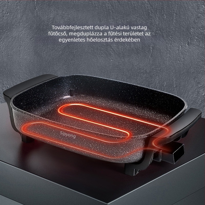 X0400 Multifunkcionális elektromos edény koreai stílusú barbecue-hoz, Maifan kő, tapadásmentes, téglalap alakú