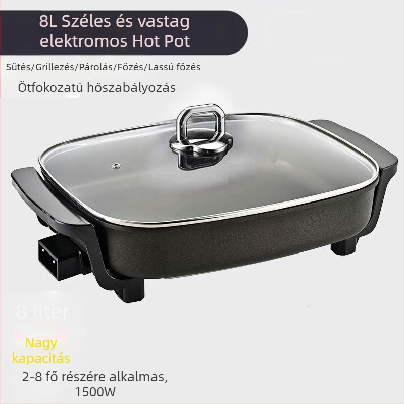 X0400 Multifunkcionális elektromos edény koreai stílusú barbecue-hoz, Maifan kő, tapadásmentes, téglalap alakú