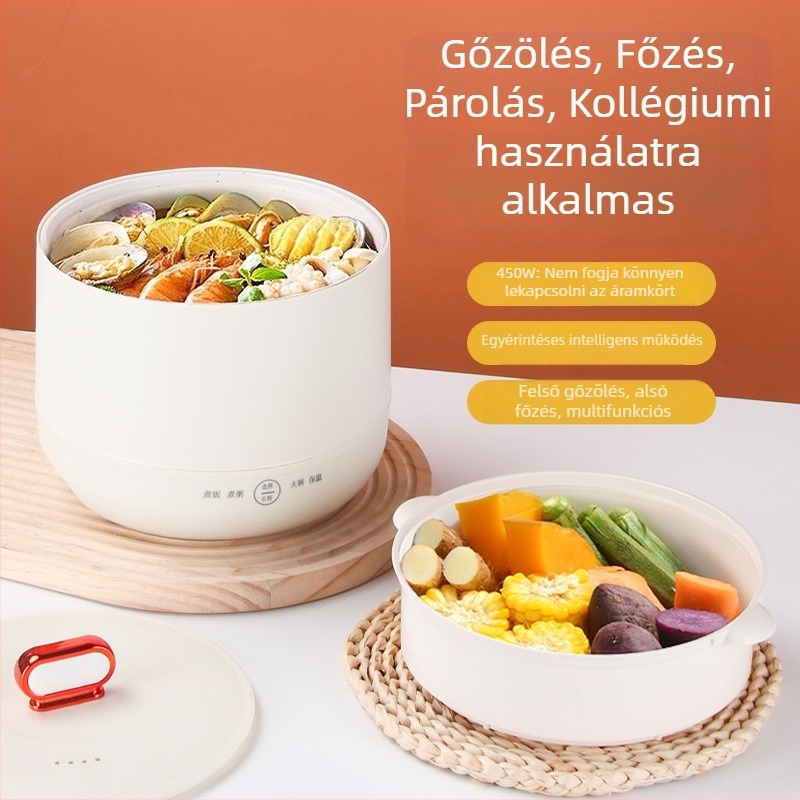 Mini 2L-es elektromos rizsfőző kerámiával bevont belső edénnyel, többfunkciós tapadásmentes főzőedény, 450 W, otthonra és kollégiumba