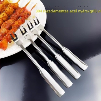304 rozsdamentes acél grillvilla nyársakhoz, kis méretű grill eszköz, grillvilla és fogó