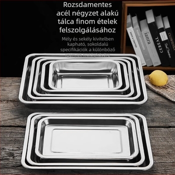 Rozsdamentes acélból készült, téglalap alakú tál gőzöléshez, grillsütéshez és gombócokhoz, otthoni használatra
