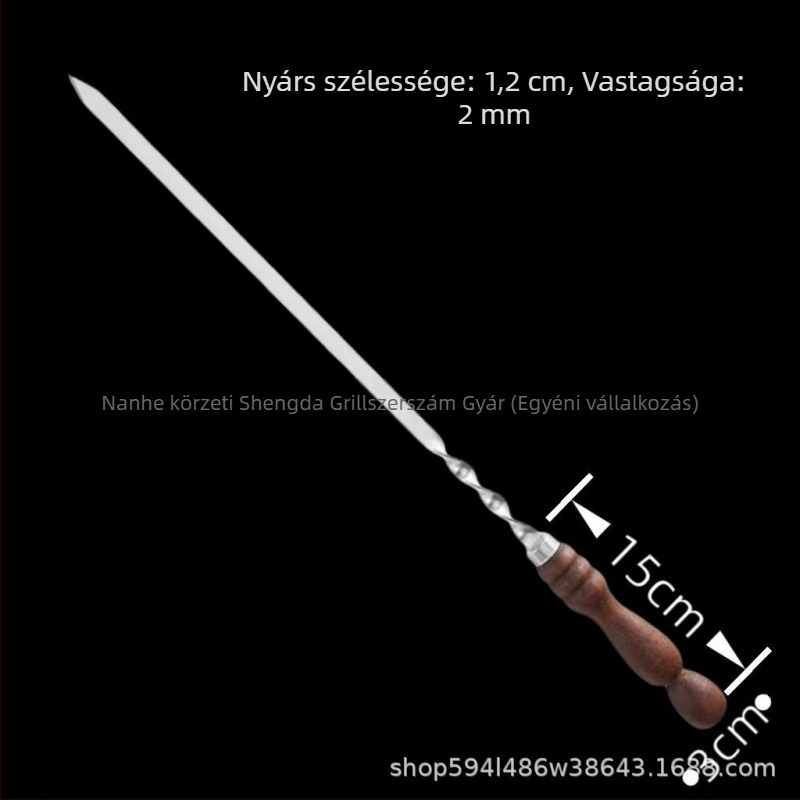 Rozsdamentes acél grillnyársak hosszabbított fa fogantyúval – kültéri grill szerszámkészlet