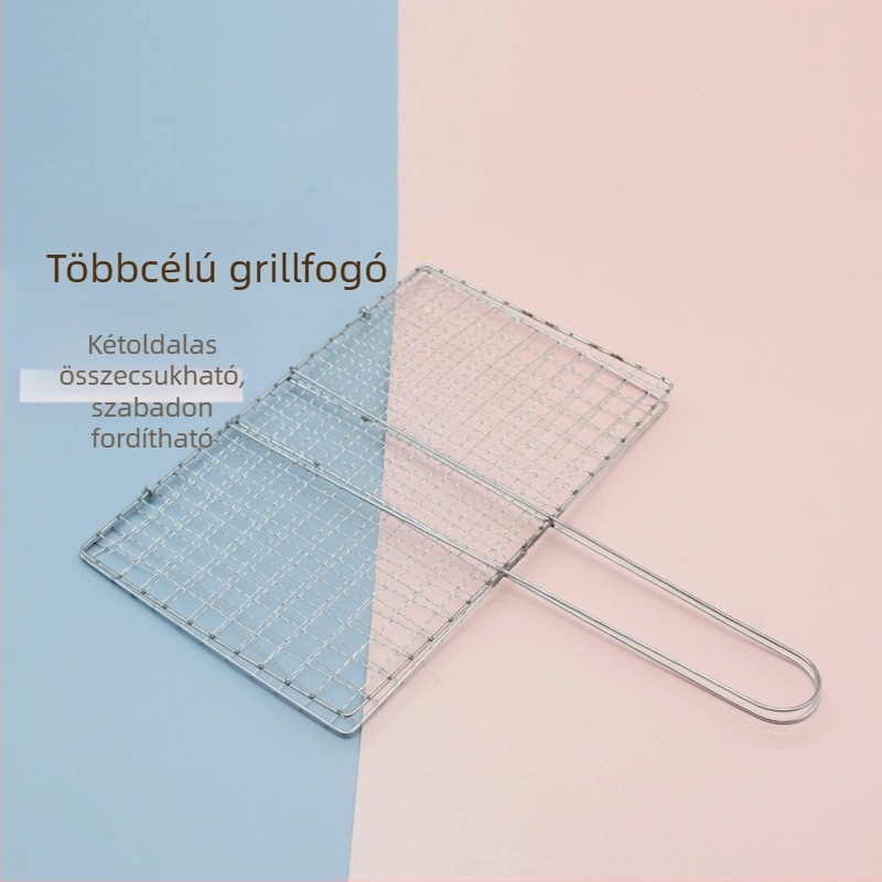 Rozsdamentes acél grillháló, téglalap alakú háló halakhoz, grillklipsz, professzionális barbecue eszköz