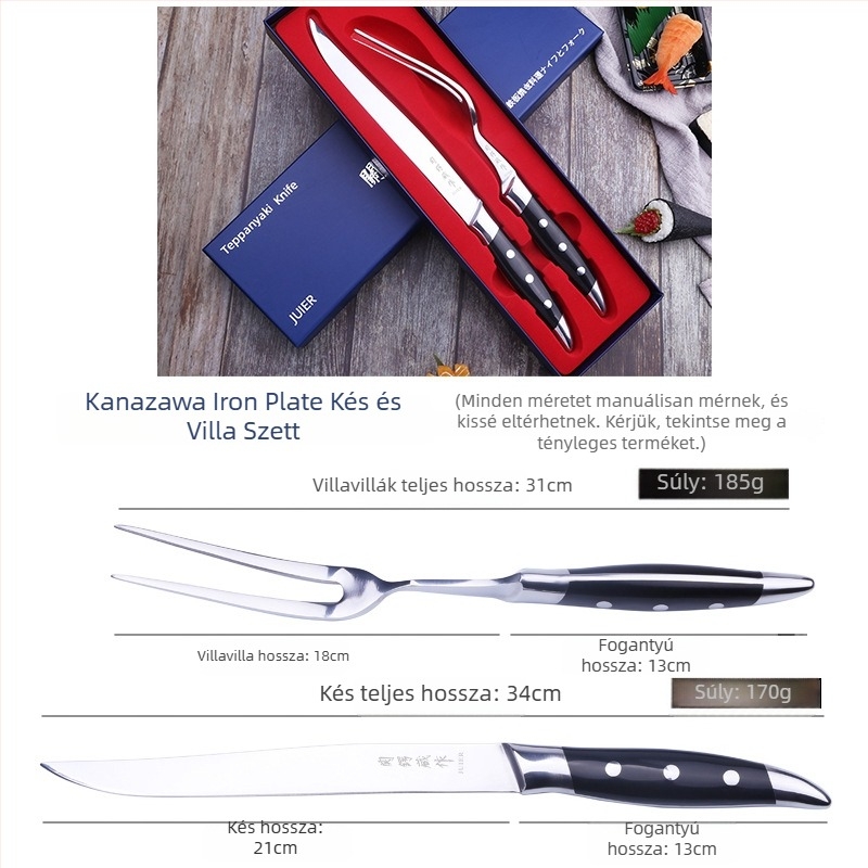 Guan E Zang Teppanyaki kés és villa készlet – japán és francia stílus tomahawk steak grillhez