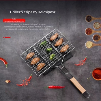 Testreszabott hat hamburgert befogadó grillrács, grilllemez, grillháló, fogó, grill eszközök