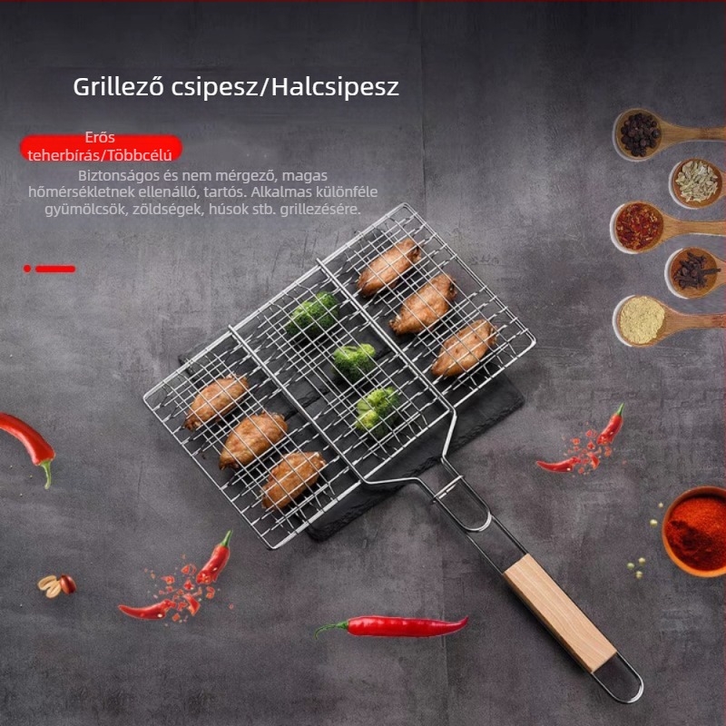 Testreszabott hat hamburgert befogadó grillrács, grilllemez, grillháló, fogó, grill eszközök