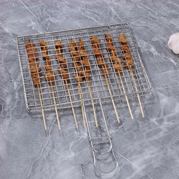 Rozsdamentes acél négyszögletes grillcsipesz, égési sérülések elleni védelem, hálós grillcsipesz kültéri faszénhez, vastagított kétoldalas