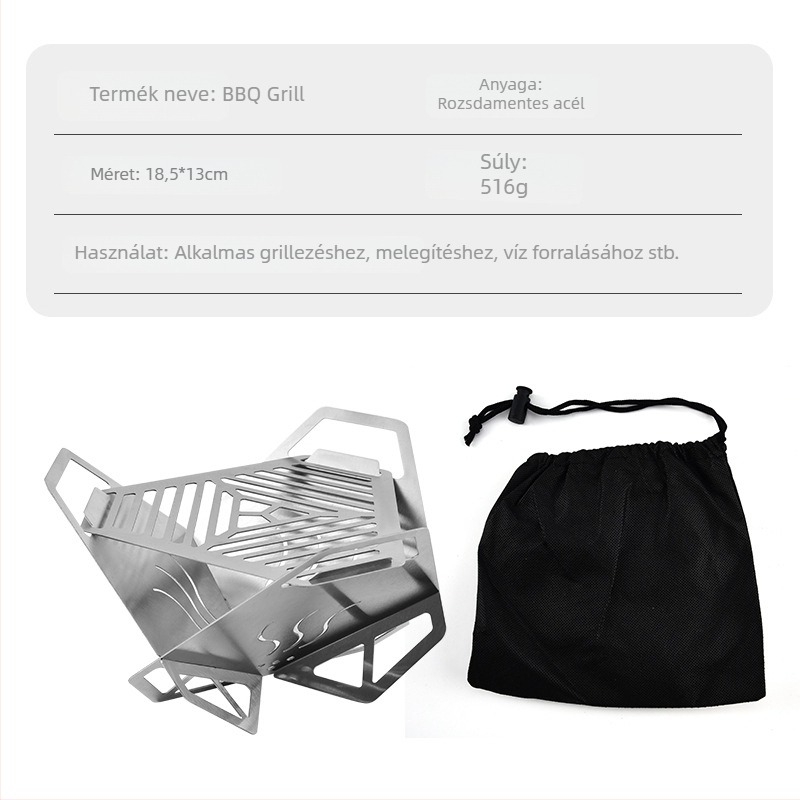 Kültéri hordozható grillsütő, háromszög alakú lótusz formájú, rozsdamentes acélból, levehető mini grill kártya-stílusban