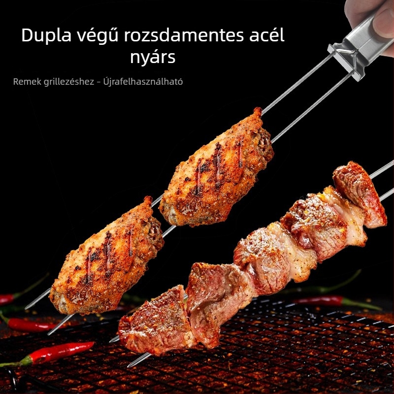 Rozsdamentes acél dupla fejű grillszvilla, félautomata, kültéri hordozható grillszerszám