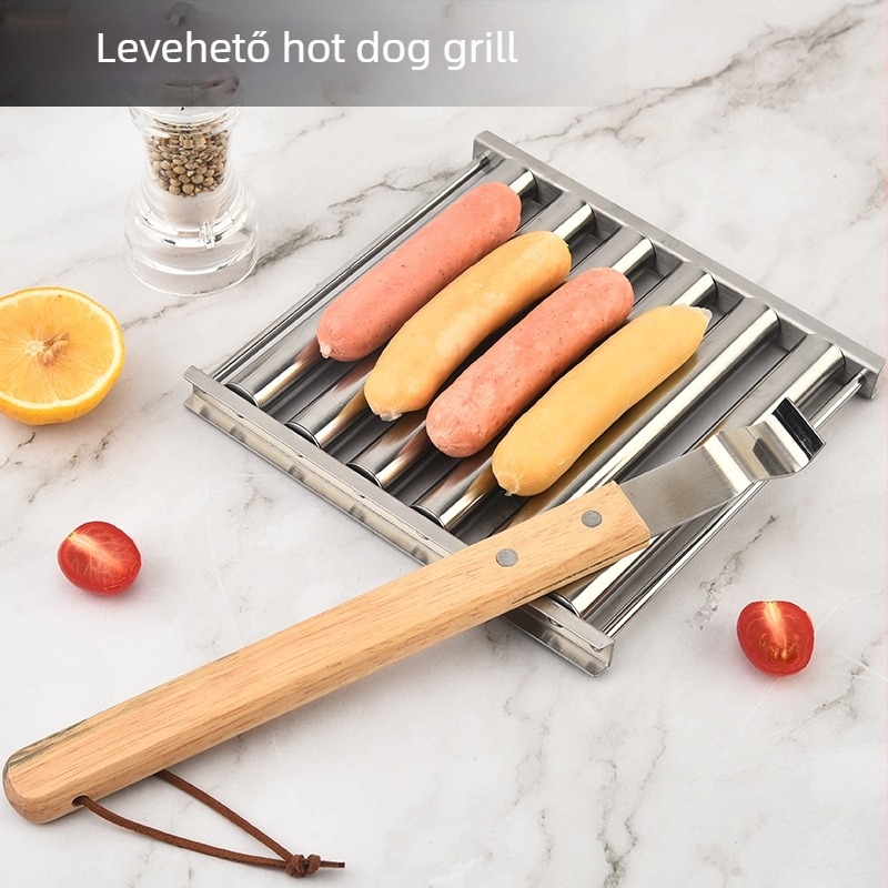 Kézi rozsdamentes acél kolbász grill, kültéri hordozható, leválasztható kolbász tartó