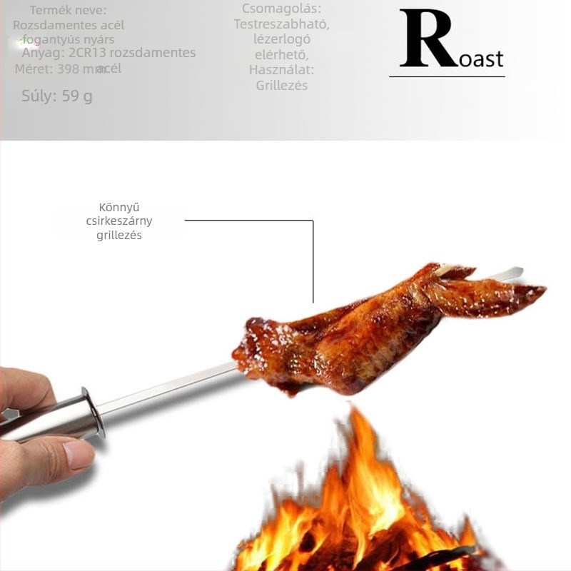 Rozsdamentes acél BBQ nyársak hőálló fogantyúval – bárányhúshoz és más húsokhoz