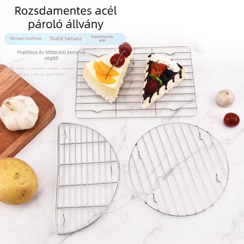 Kör alakú rozsdamentes acél, multifunkcionális grill- és sütőrács kenyérhez és süteményekhez, párolás és hűtés