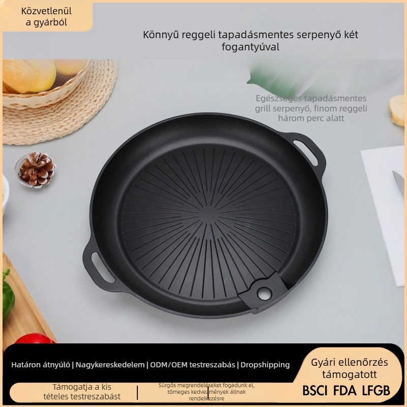 Koreai stílusú gázfőző grill serpenyő, hordozható, Maifanite bevonattal, tapadásmentes, kerek