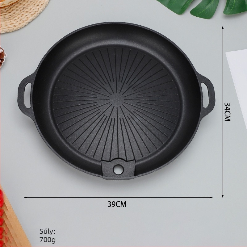 Koreai stílusú gázfőző grill serpenyő, hordozható, Maifanite bevonattal, tapadásmentes, kerek