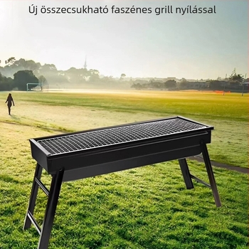 Nagy hordozható összehajtható faszenes grill kültéri kempingezéshez, rozsdamentes acélból