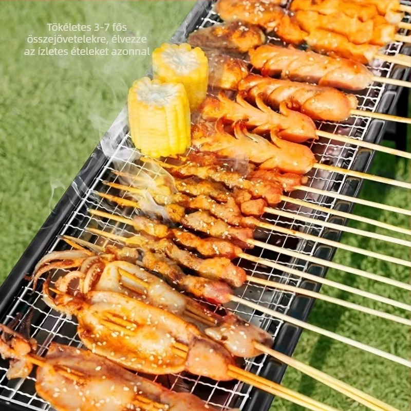 Nagy hordozható összehajtható faszenes grill kültéri kempingezéshez, rozsdamentes acélból