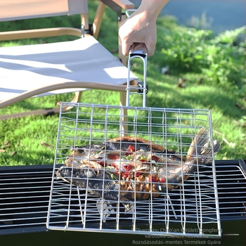 Rozsdamentes acél négyszögletes halcsipesz, nagy méretű, vastagított, kültéri grillhez