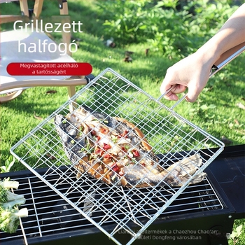 Rozsdamentes acél négyszögletes halcsipesz, nagy méretű, vastagított, kültéri grillhez