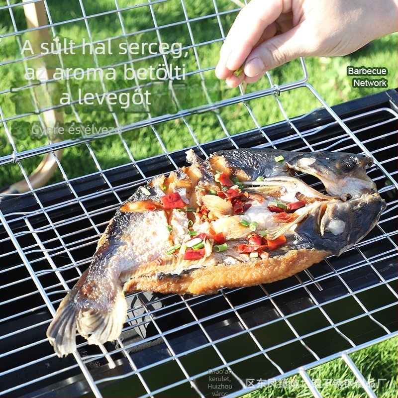 Rozsdamentes acél négyszögletes halcsipesz, nagy méretű, vastagított, kültéri grillhez