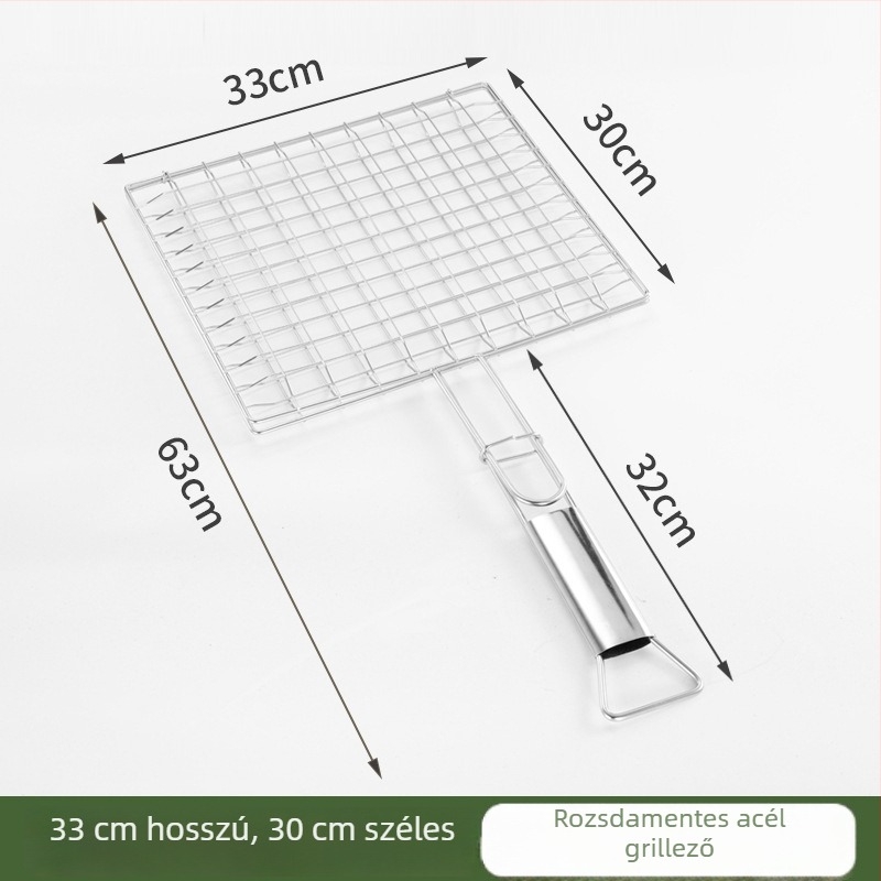 Rozsdamentes acél négyszögletes halcsipesz, nagy méretű, vastagított, kültéri grillhez