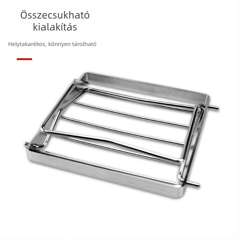 Rozsdamentes acél grill állvány és edénytartó, hordozható összecsukható tároló konyhához és kültérre