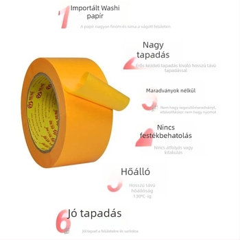 Washi maszkoló szalag, 50 m, sárga, csempék közötti fugákhoz, erős tapadású, színelválasztó papír festéshez és dekorációhoz