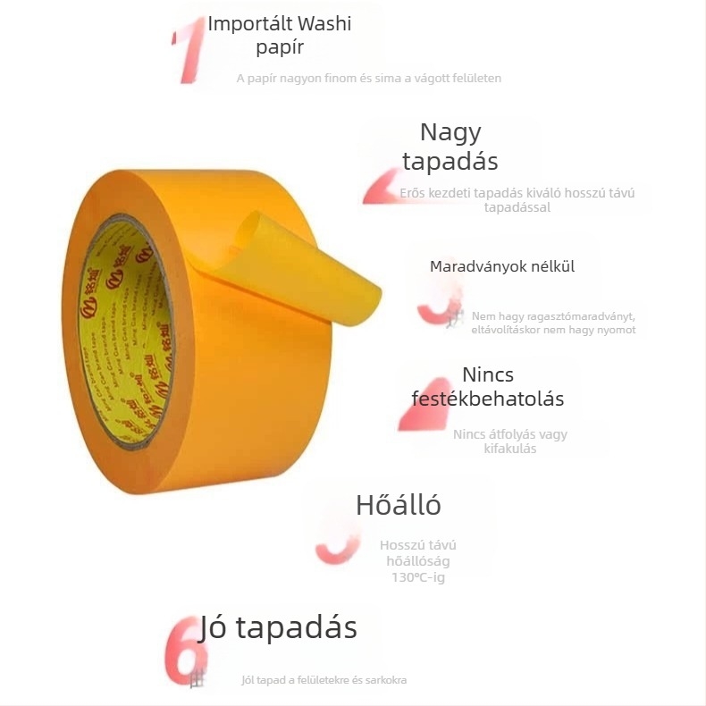 Washi maszkoló szalag, 50 m, sárga, csempék közötti fugákhoz, erős tapadású, színelválasztó papír festéshez és dekorációhoz