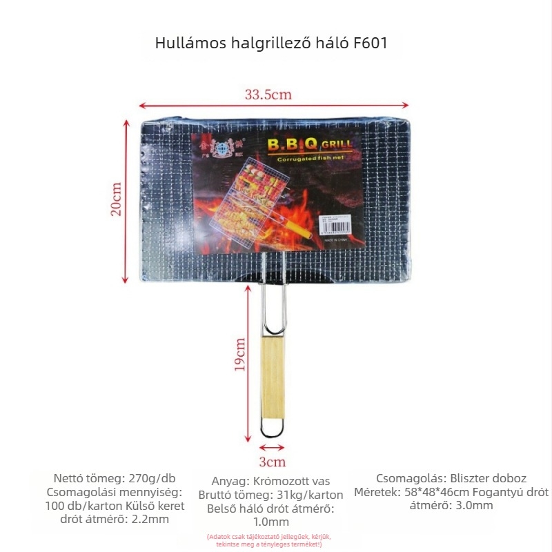 F601 Hullámzó halsütő háló és rozsdamentes acél grillszerszámok