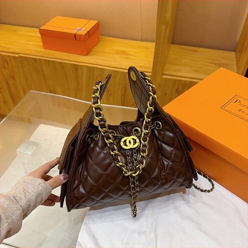 Női vállon átvetős táska gyémántmintás lánccal, nagy kapacitású, húzózsinóros zárás, őszi crossbody