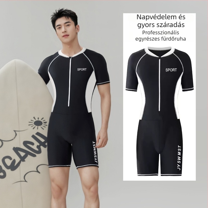 Új férfi egyrészes, rövid ujjú úszóruha merüléshez és snorkelzéshez, UV védelem és gyors száradás