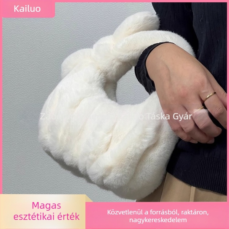 Egyszínű redőzött felhő alakú kézitáska plüss anyagból, közepes méretű, városi stílus