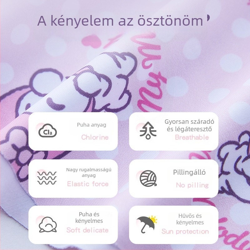 Kedves, friss stílusú egyrészes fürdőruha lányoknak, koreai stílus, kényelmes rövid ujjú cipzáras, 4–12 éveseknek