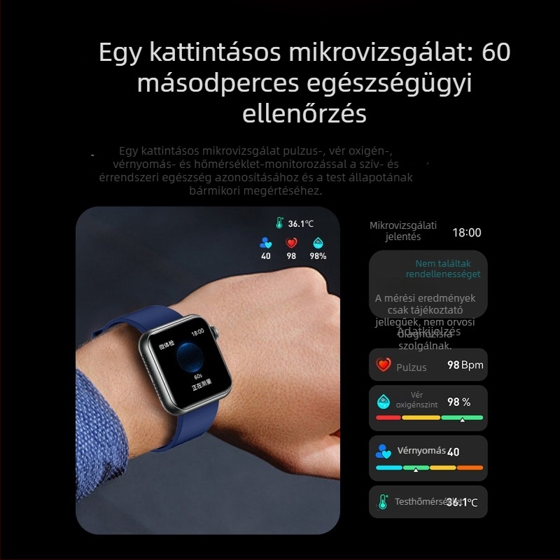 Okosóra Bluetooth-hívásokkal, hangasszisztens, szívritmus és testhőmérséklet mérés, mikro egészségügyi ellenőrzés, húgysav és lipidszint mérése TK50