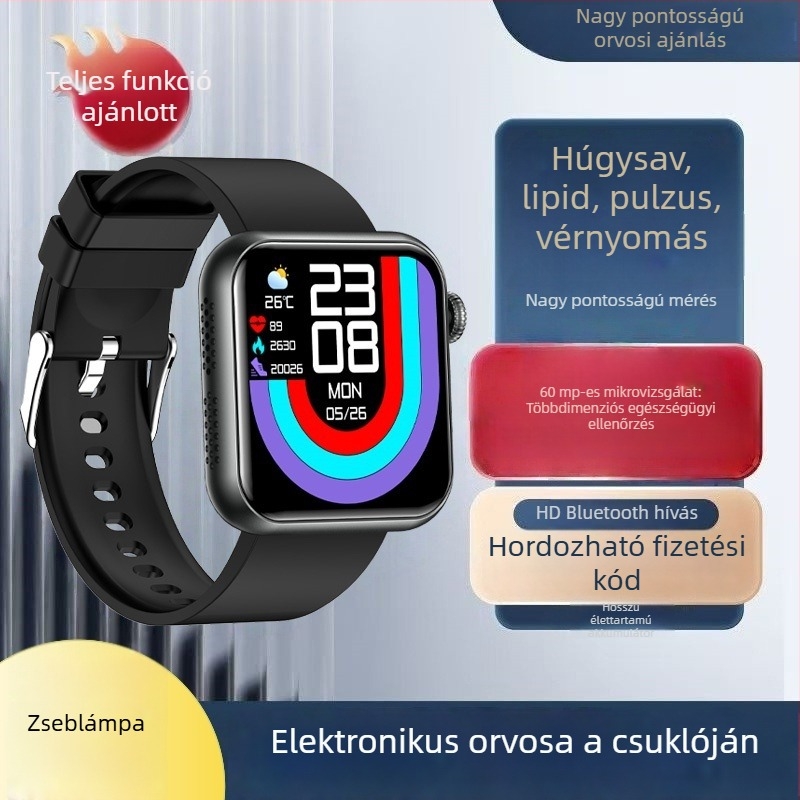 Okosóra Bluetooth-hívásokkal, hangasszisztens, szívritmus és testhőmérséklet mérés, mikro egészségügyi ellenőrzés, húgysav és lipidszint mérése TK50