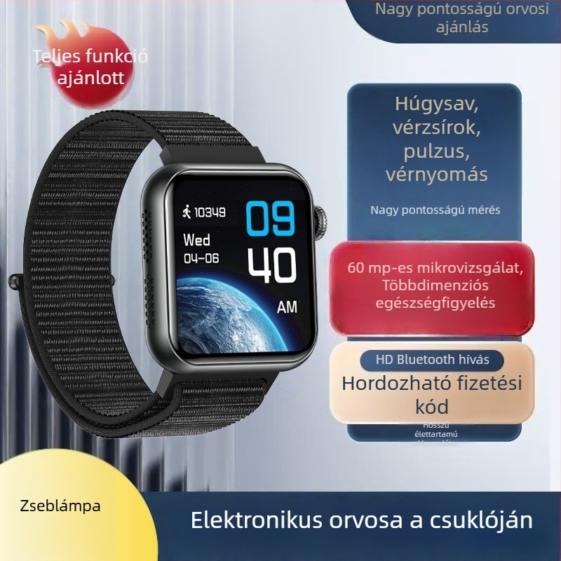 Okosóra Bluetooth-hívásokkal, hangasszisztens, szívritmus és testhőmérséklet mérés, mikro egészségügyi ellenőrzés, húgysav és lipidszint mérése TK50