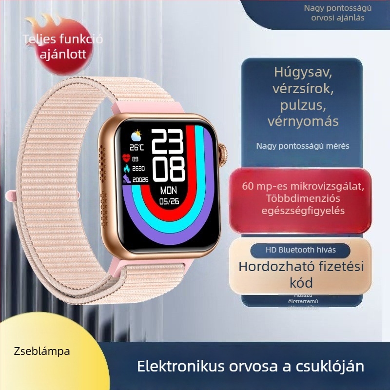 Okosóra Bluetooth-hívásokkal, hangasszisztens, szívritmus és testhőmérséklet mérés, mikro egészségügyi ellenőrzés, húgysav és lipidszint mérése TK50