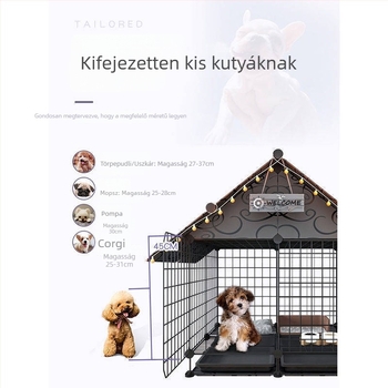Beltéri vasból készült kutyaketrec külön toalettel — kis testű kutyáknak