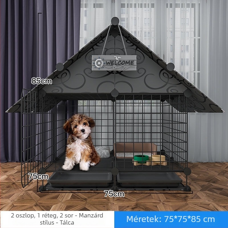 Beltéri vasból készült kutyaketrec külön toalettel — kis testű kutyáknak