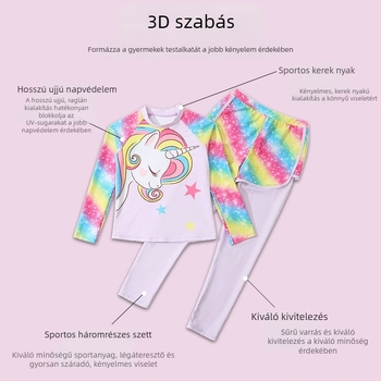 Lányoknak egyrészes fürdőruha hosszú ujjú edzésre, UV-védelem, 8–10 éveseknek