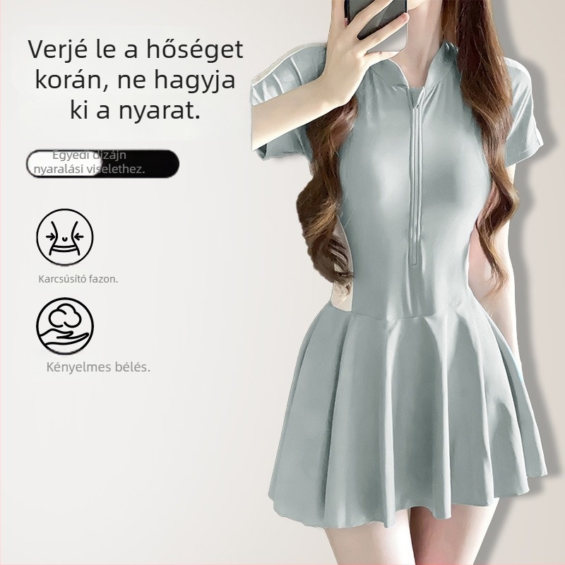 Női egyrészes fürdőruha, konzervat stílus, hasfedő, karcsúsító, friss stílus