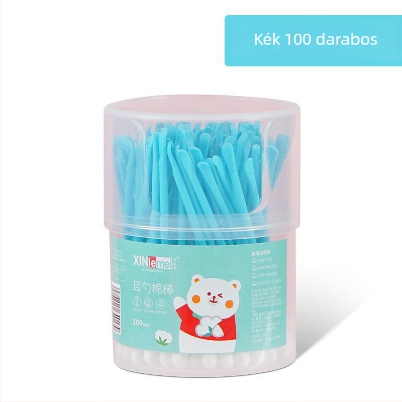 Kék PVC-ből készült fülpiszkáló készlet gyerekeknek, kettős fejű, egyszer használatos