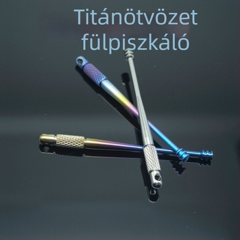 Titánötvözet fülkanál, kompakt és hordozható, forgó fejű fültisztító, rozsdamentes kulcstartó kiegészítő