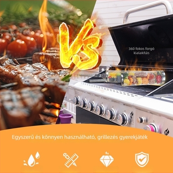 Rozsdamentes acél fogantyúval rendelkező grillketrec, hús és zöldségek grillsütő rács, gördülő háló kempingezéshez