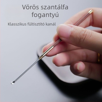 Vörös szantálfa fogantyújú fülkanál rozsdamentes acél fejjel, retro kerek formájú tál